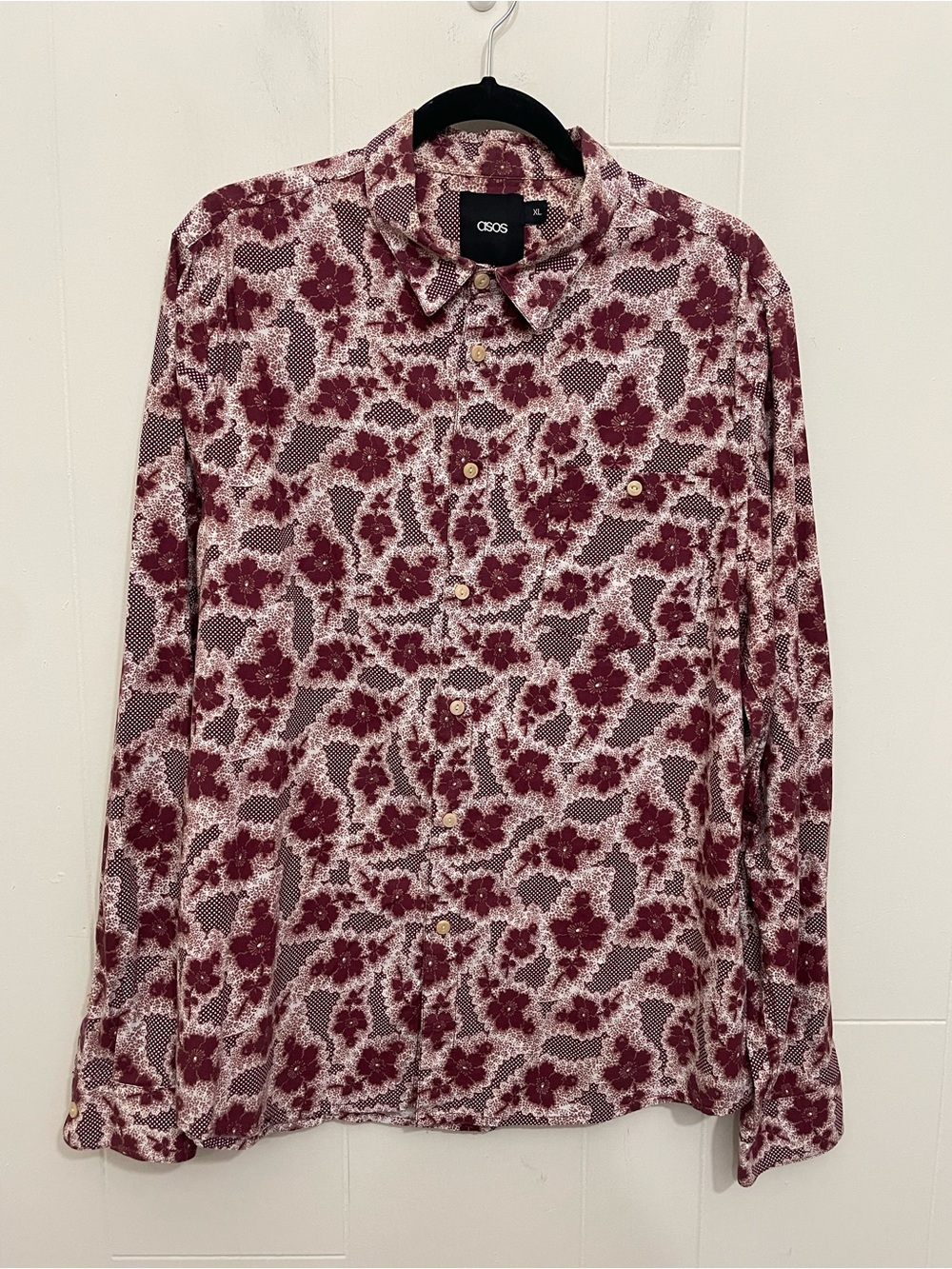 ASOS Floral Button Up Shirt Men's Size XL Burgundy Cream Cotton Funky Festival